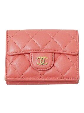 Chanel Wallet Quilted Trifold Lambskin Pink Gold Mini Small